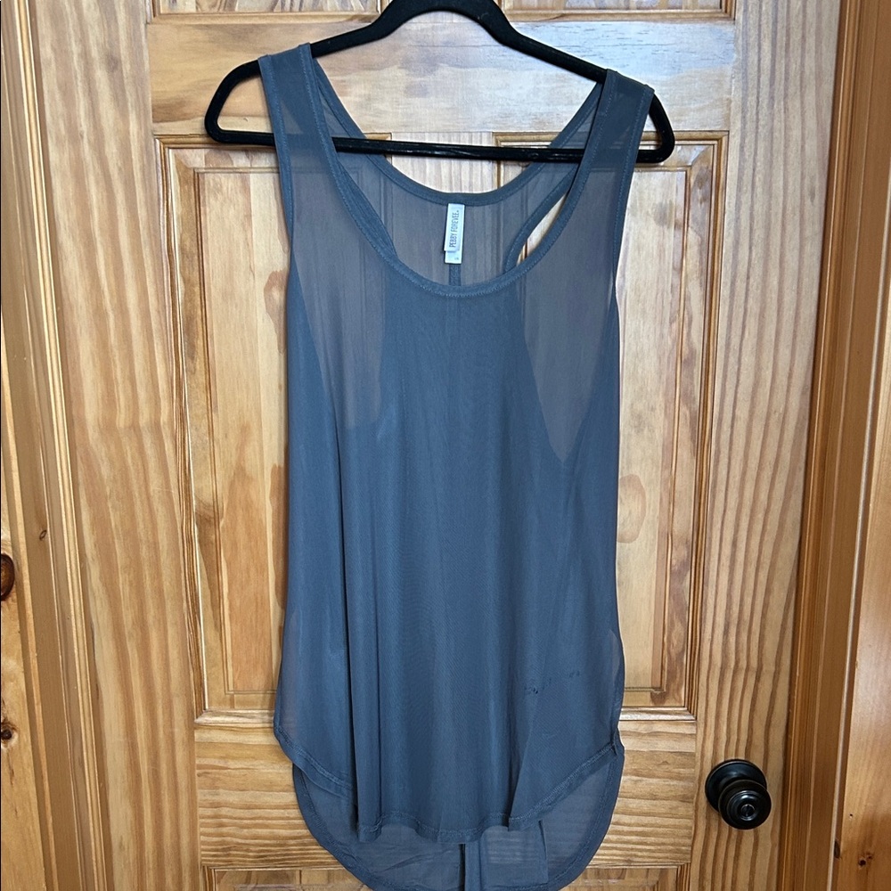 Pebby Forevee Sheer Gray Tunic Tank Top with Side Slits